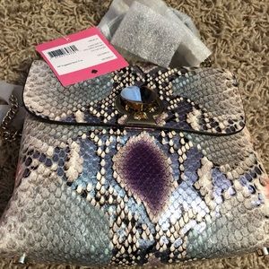 New Kate Spade Romy Python Embossed mini top handle purple multi